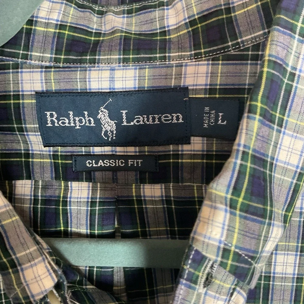 Polo Ralph Lauren Men's Large‎ Button Up Shirt Long Sleeve 100% Cotton Green